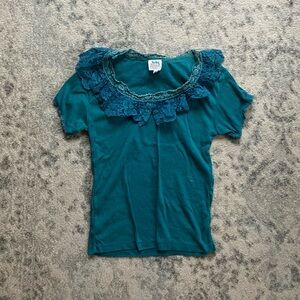 1990s Coquette Lace Trim Top